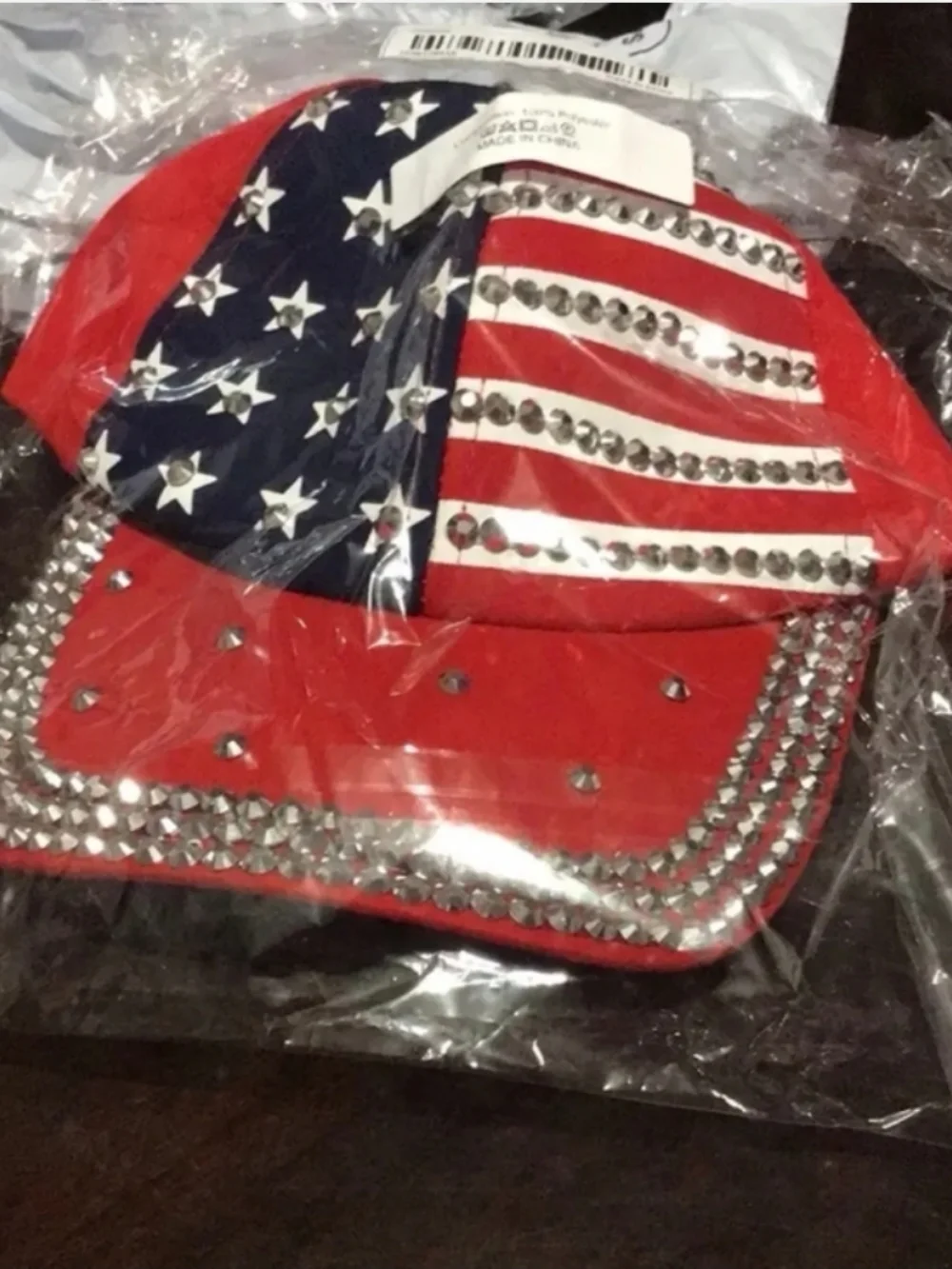 Embellished American Flag Baseball Cap - Red
